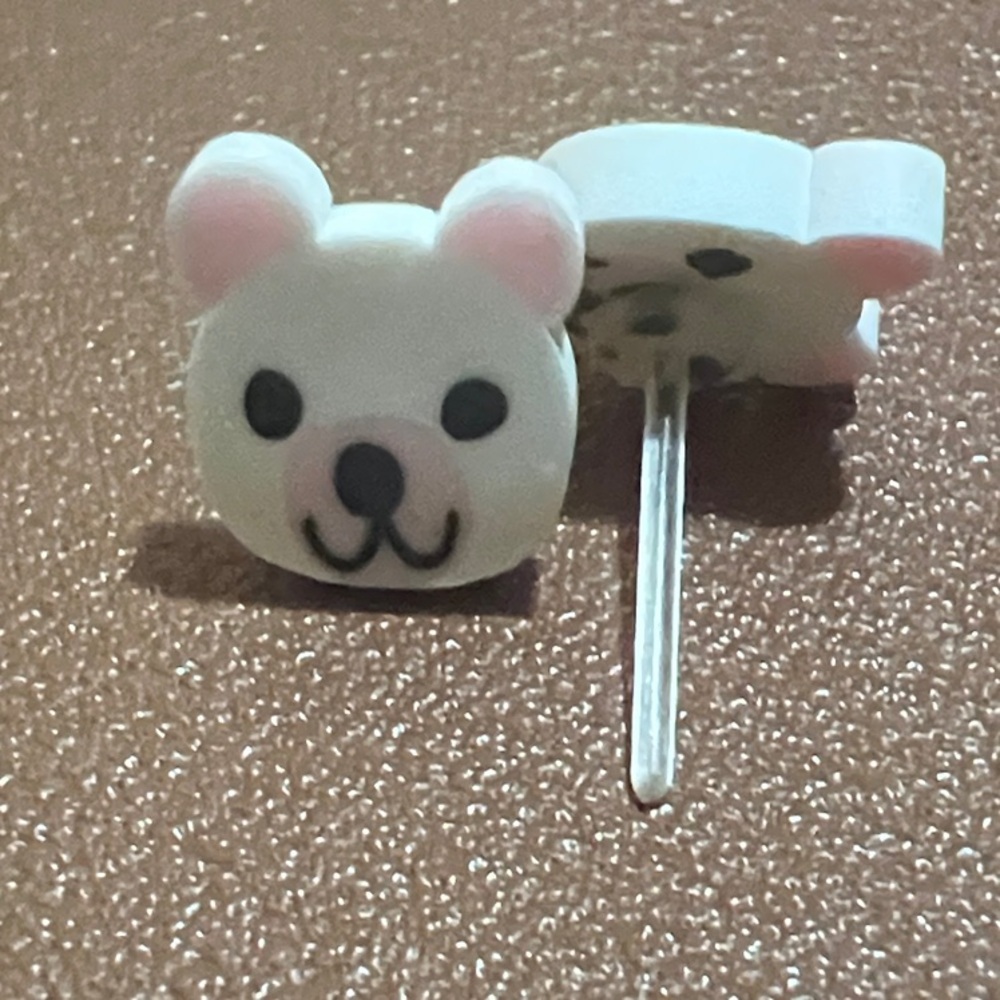 Polymer Clay *Tiny* Studs - white bears 🐻 NWOT. plastic posts. Child or Adult.